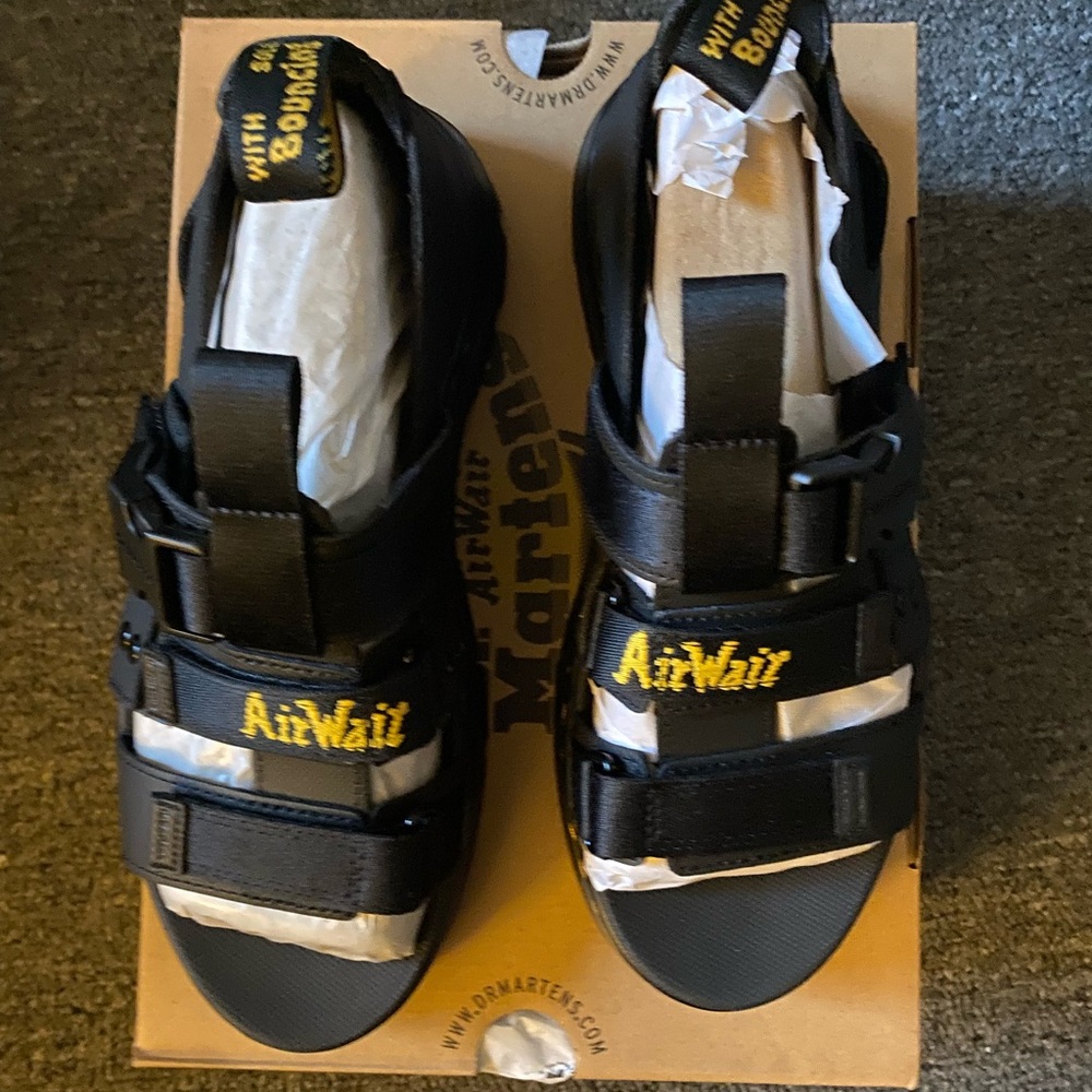 Dr. Martens Black and Yellow Sandals with Adjustable Straps